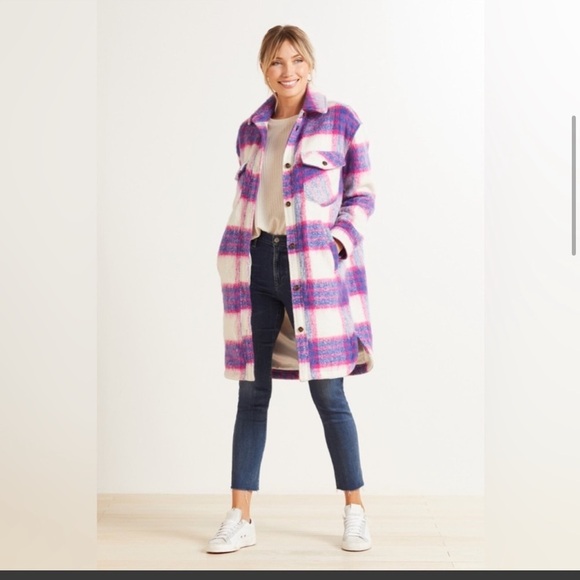 Blank NYC Revolve Purple Pink Plaid Oversized Prime Time Shirt Jacket Shacket - Picture 4 of 14